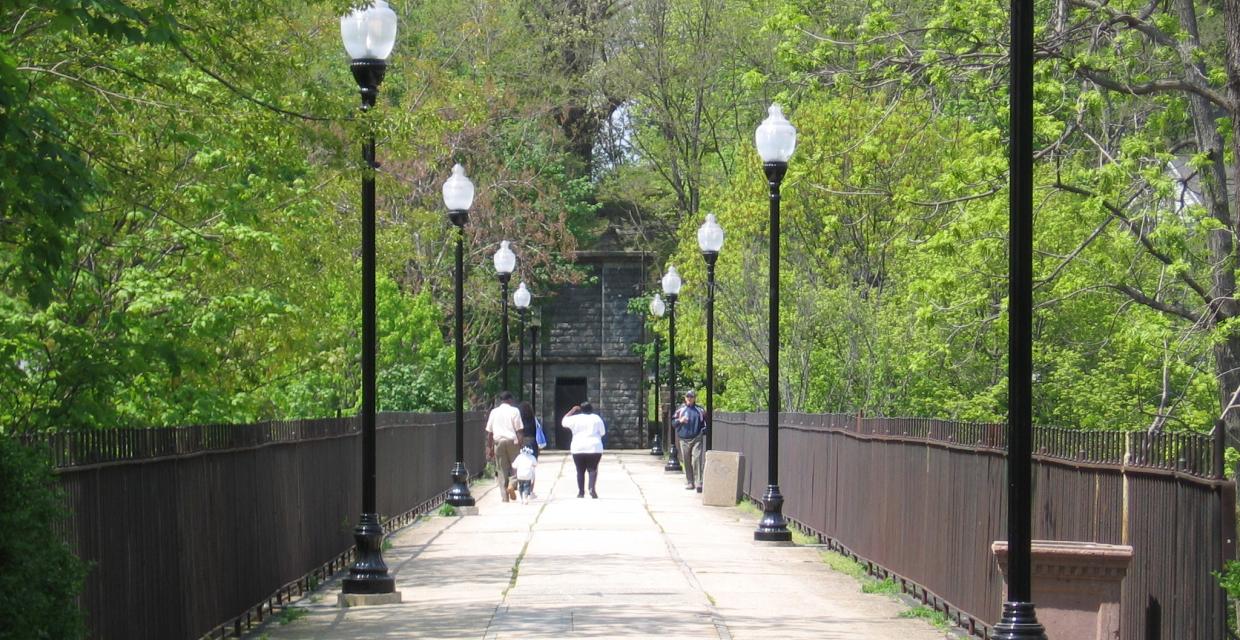 A family walking along the Sing sing Kill Bridge. Photo:Jane Daniels