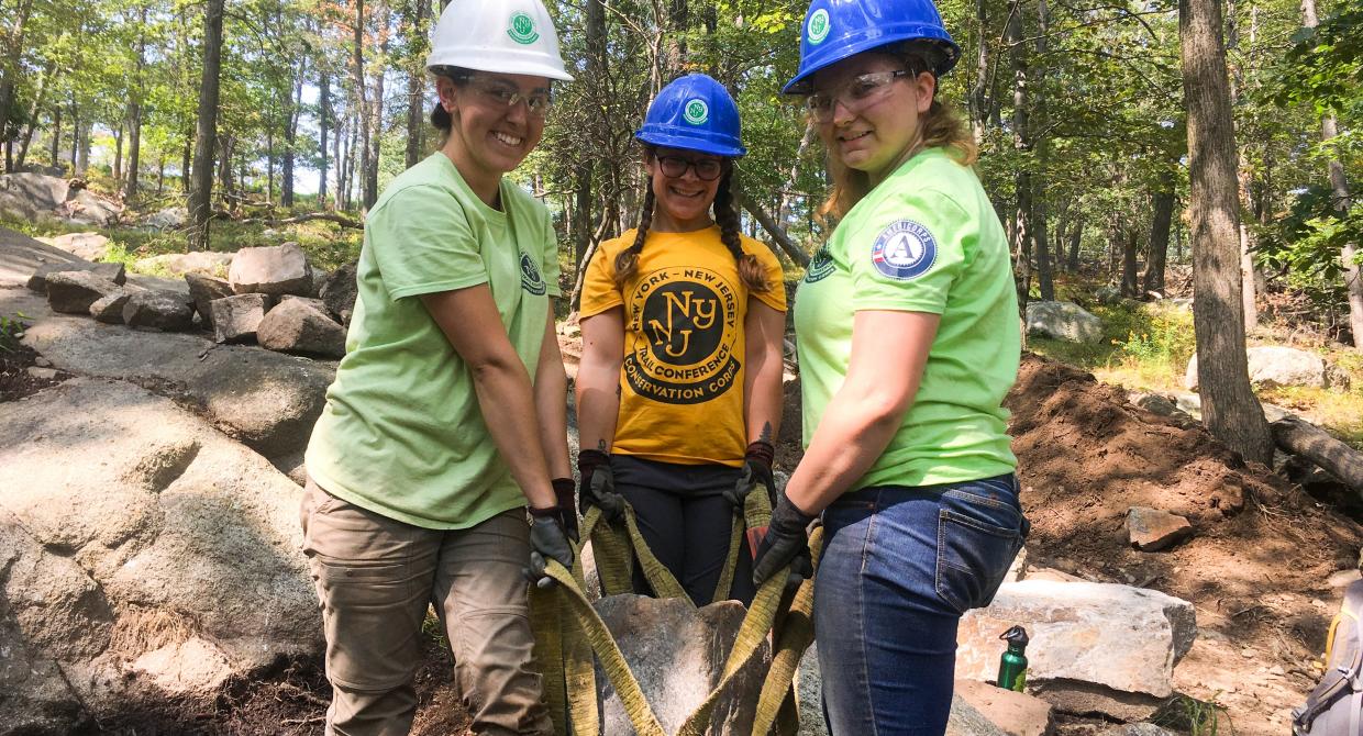 Sterling Forest Trail Crew working on the Appalachian Trail in Bear Mountain State Park. Photo by Tori Welch.