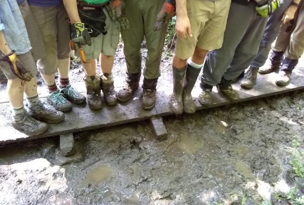 Muddy Trail Tramp Feet. Photo by Mary Dodds.