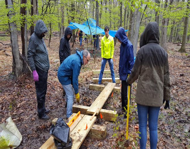 Volunteers from the South Mountain Conservancy work on a connector trail to the Lenape Trail. Photo by Dennis Percher.