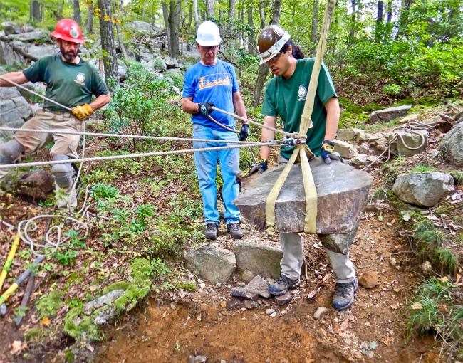 Long Distance Trails Crews volunteers work on the Appalachian Trail at Black Mountain in Harriman State Park. Photo by Marty Costello.